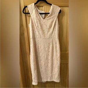 Liz Claiborne Lace V-Neck Midi Dress - Cream